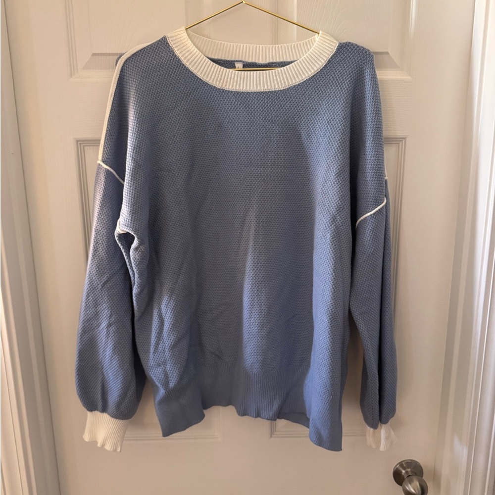 Light Blue Crewneck Sweater with White Trim
